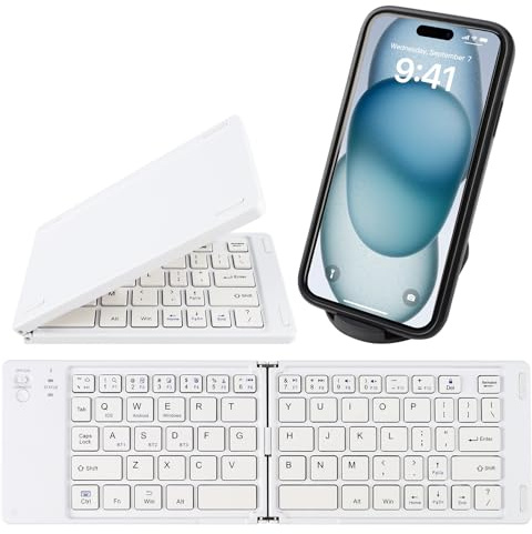 Foldable Bluetooth Keyboard with Touchpad - Portable Pocket Wireless Keyboard for Travel, Ultra-Slim Rechargeable Mini Keypad Sync 3 ,Type-C Rechargeable, Compatible with Windows, Mac, iOS, Android