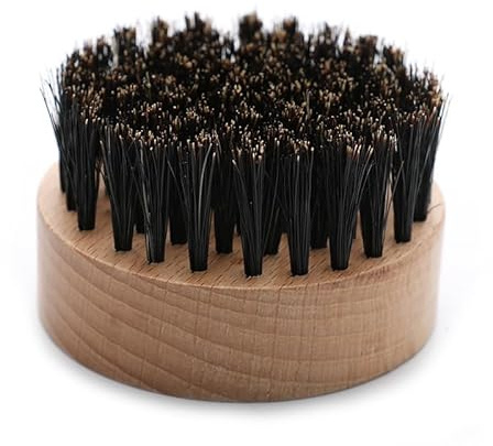Natural Wooden Beard Brush, Round Beech Wood Handle with Black Bristles, Traditional Grooming Tool for Men