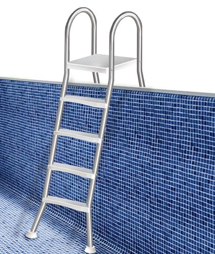 Poolstege ovanför marken, stålram med 4 steg, dubbelsidig, avtagbar, 250 kg kapacitet, lämplig för 132 cm höga väggpooler