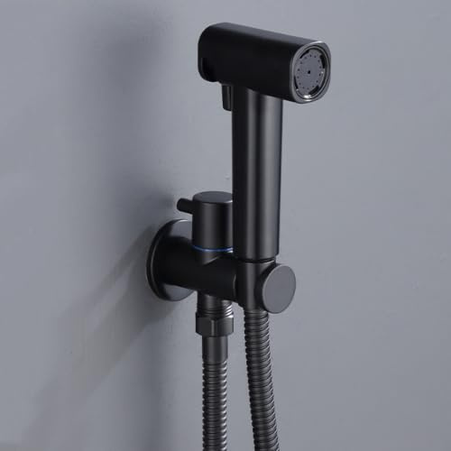 FQYEP Idroscopino Portatile WC A Parete Doccetta per Bidet A Doppia Uscita In Ottone Adatta per La Pulizia Di WC,Pavimenti E Vasche,Nero