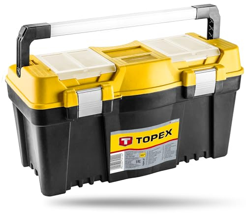 TOPEX Werkzeugkasten 25 (60 x 29 x 33 cm) Organizer, Verschließbare Fächer | Alu-Klammern, Alugriff, Buckle, Lightweight Kunststoff Werkzeugbox, Mit Abnehmbarem Tablett