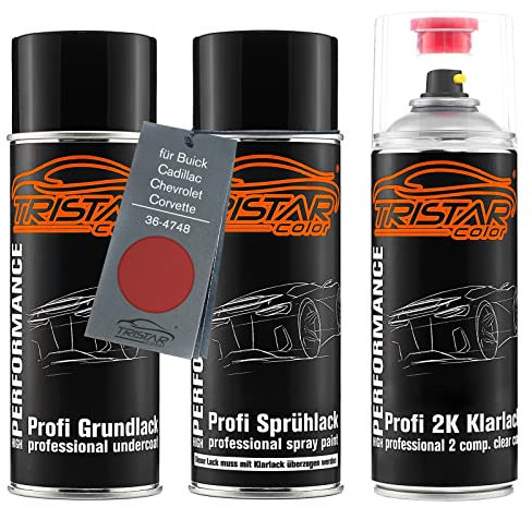TRISTARcolor Car paint 2K spray can set for Buick/Cadillac/Chevrolet/Corvette 36-4748 Firethorn Metallic under + base coat 2K clear coat