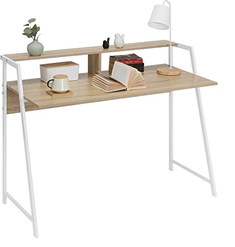 WOLTU® Schreibtisch TSG20hei Computertisch Bürotisch Arbeitstisch PC Laptop Tisch, mit Ablage, Gestell aus Stahl, 112x56x90cm(BxTxH), Holz, Eiche