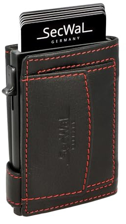 SecWal Kartenetui mit Münzfach Druckknopf inkl. Geschenkbox - Made in Germany - Echtleder Mini Geldbörse inkl. E-Book für Damen und Herren - RFID Schutz Portemonnaie Leder