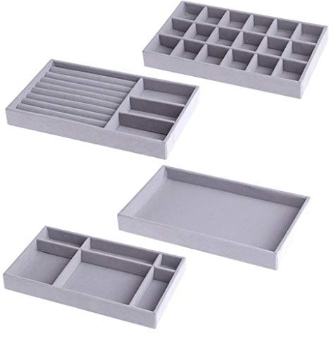 unknowns Schmucktabletts - Schmuck Organizers, 4 Style Stapelbar Schmuckaufbewahrung Schublade,Schubladeneinsatz Schmuckbox Schmuck Anzeige Für Ohrringe,Ringe,Halsketten,Armbänder -Grau