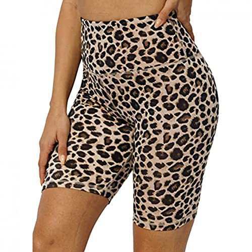 TRFPLOOC Kurze Sporthose Damen High Waist Leoparden Leggings Damen Radlerhose Sporthose Gym Kurze Blickdicht Sportshorts Sommer für Yoga Joggen Pilates Fitness
