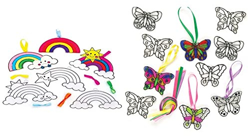 Baker Ross FE148 Rainbow Suncatcher Craft - Pack of 10, Stained Glass & ET815 Butterfly Mini Suncatcher Decorations (Pack of 12)