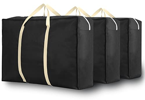 Lifeforce 3 Stück 100L Aufbewahrungstasche für Bettdecken und Kissen, Tragetasche Tasche für Bettzeug oder Gartenstuhlauflagen, Transporttasche mit Doppelreißverschluss Schrank Organizer Set(Schwarz)