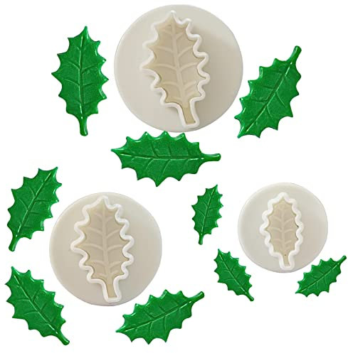 3 Pieces Holly Leaf Plunger Cutter, Holly Leaves Fondant Mold Cookie Cutter Baking Tools