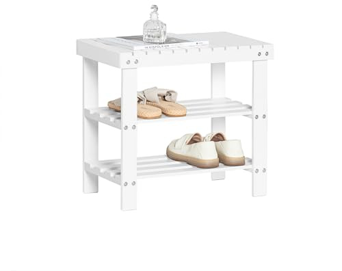SoBuy FSR02-K-W Skohylla av bambu skobänk med 2 års garanti sittbänk bredd 50 cm vit