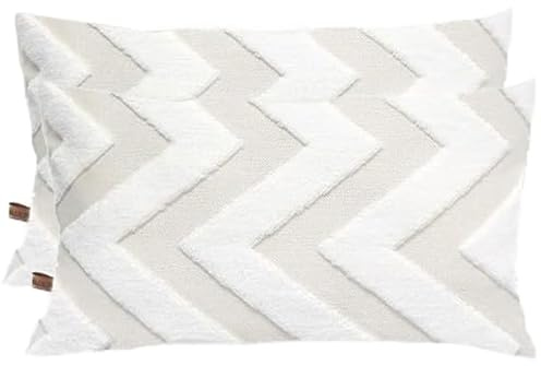 HAMUR HOME 2er Set Kissenbezüge 30x50 cm Boho Dekokissen Kissenbezug Sofakissen Dekorativ Couchkissen Kissenhülle Zierkissenbezug Set Kissen für Wohnzimmer Schlafzimmer (Line, Ecru)