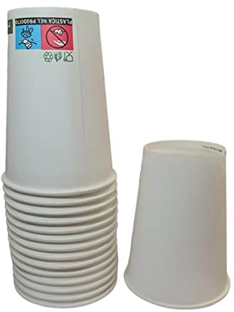 vidoelettronica 100 vasos de papel para agua, capacidad dobladillo 210 ml, color blanco, biodegradables, cartón (210 ml, 100 unidades, blanco)