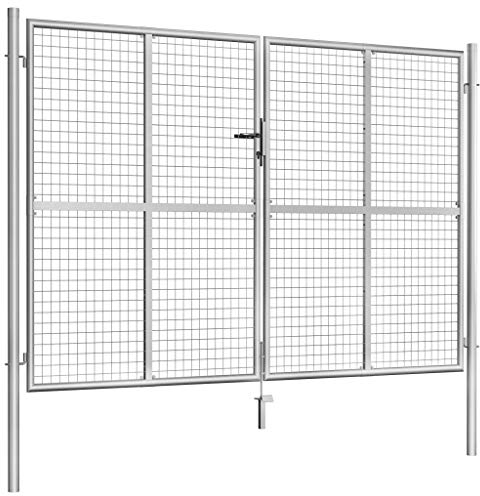 Homgoday Portail de jardin - Double battant - En acier galvanisé - 306 x 225 cm - Argenté