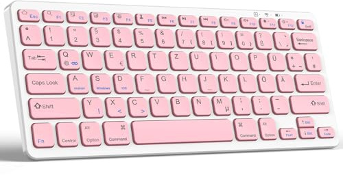 TQQ Kabellose Bluetooth Tastatur, Deutsches Layout QWERTZ, Ultraslim Ergonomisches Design, Wiederaufladbare Wireless Keyboard für iPad Pro/Air/Mini/Windows/Android/IOS