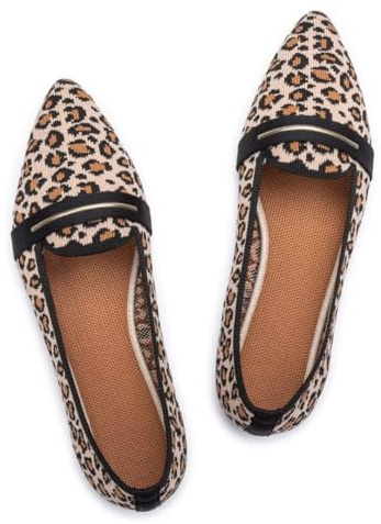Frank Mully Lässige Loafer für Damen, flache Schlupfschuhe, bequeme Strickschuhe, flache Schuhe, klassisch, spitzer Zehenbereich, für Arbeit, Reisen, 6052 Leopard, 37.5 EU