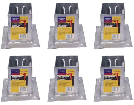 6 x Fence Post Holder 75mm posts Support Bolt Down Shoe Anchor Wedge Grip Galvanised for 75mm x 75mm posts (3) Eliza Tinsley Swiftpost, Pack of 6