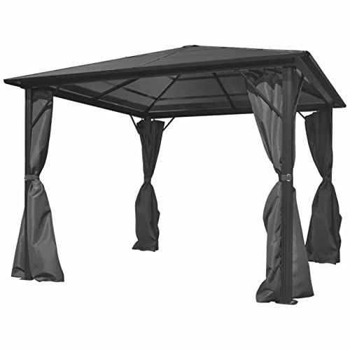 Pavillon mit Vorhängen, TANZEM Faltpavillon, Pergola, Partyzelt, Standmarkise, Sonnenzelt, Garten Pavillion, Grillpavillon, Anthrazit Aluminium 300 x 300 cm