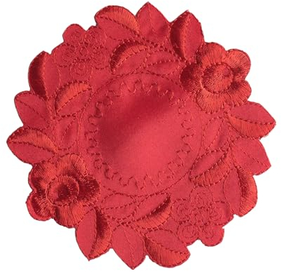 Whakano 2 Stück Retro Spitze Tischsets,Boho Dekor Makramee Untersetzer,Bestickt Blume Runde Deckchen Untersetzer Vase Matte,zum Küche Wohnzimmer Dekoratio,für Hotels,Büros,Cafés,Restaurants,25cm,Rot