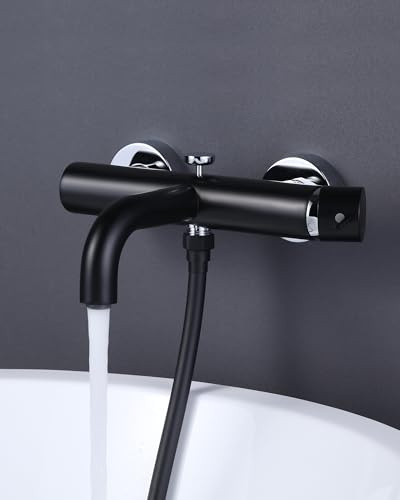 ARCORA Bathtub Faucet with Hand Shower, Copper Thermostat, M24 Water Saving Mixer Tap with Shower Hose 150cm, Black (No Shower, Black)