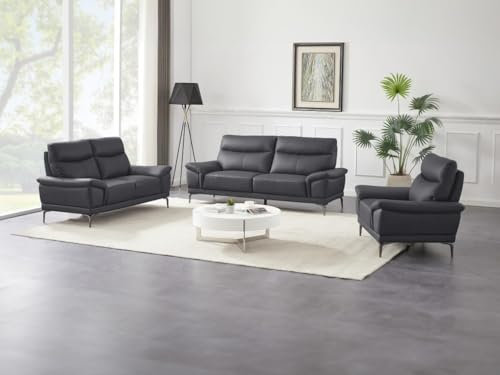 Vente-unique - Sofagarnitur 3- + 2-Sitzer & Sessel - Leder - Anthrazit - ATESSO