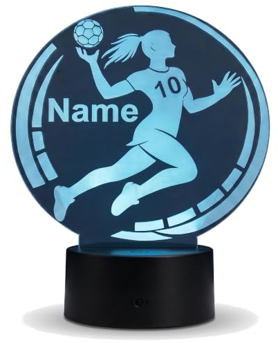 Personalisierte Handball Spielerin Lampe – LED Nachtlicht & Tischlampe mit Name – Geschenkidee für Handballerinnen & Sportfans – Handball Deko Zuhause, Kinderzimmer & Wohnzimmer, 16 Farben dimmbar