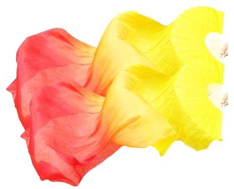 Hitopin 1-Paar Bauchtanz Seidenfans, Bauchtanz FäCher Schleier, 180cm Seide Fächerschleier, TanzfäCher Tanz Fan, Bauchtanz Bambus FäCher, Satin-Tanzfächer, FüR Partys,Versammlungen, BüHnenauftritte
