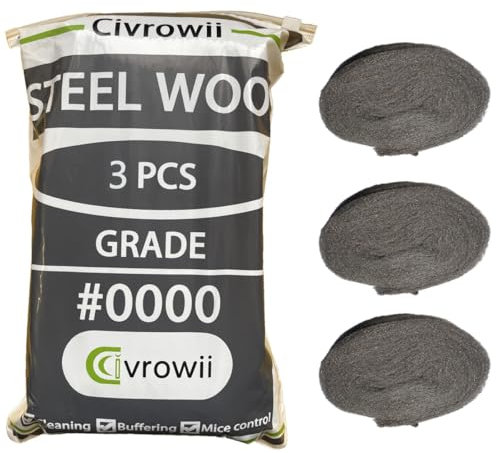 Civrowii 0000 Steel Wool Hole Filler, Gap Blocker, Barrier, Also for Glass Fine, Steel Wool Pads for Chrome or Wood Polishing (3)