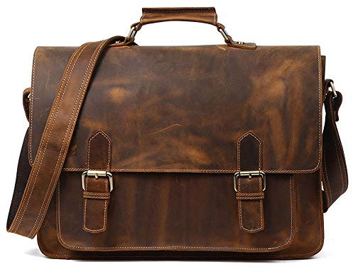 LVUNZJCA Aktentasche für Herren Männer Retro-Leder-Kurier-Beutel-Geschäfts-Aktenkoffer-Laptop-Kasten-Handtasche Geschenke for Ihn für die Arbeit(Braun)
