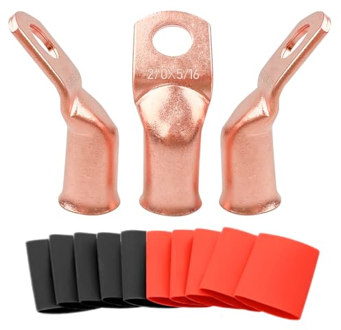 SVAAR Capicorda in rame nudo piegato a 45 gradi 2/0 AWG - Capicorda per batteria da 5/16, capicorda resistenti, terminali ad anello, estremità del cavo della batteria/connettori terminali 10 pezzi 00