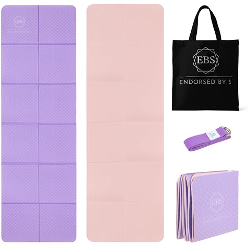 EBS - Faltbare rutschfeste Yoga Matte mit Yoga-Gurt und platzsparender Tasche - Sportmatte (Pink)