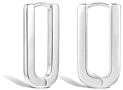 ALEXCRAFT Silver 925 Örhängen Rektangulära Hoop Örhängen Stora Örhängen Fyrkantiga Små Brosk Huggie Hypoallergena Solid Silver Örhängen Medium Hoop Örhängen 25mm Dam