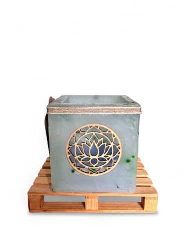 Fanal de cera/vela hueca azul con aplique de madera de flor de loto decorativo - Lilinnight