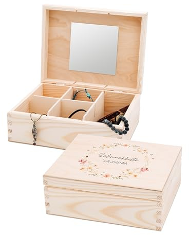 wunderwunsch Schmuckkästchen, Schmuckschatulle, Schmuckbox Mädchen, Geschenk Girls, Schmuckdose, individuell personalisiert als niedliche und individuelle Geschenkidee (Blumenkranz)
