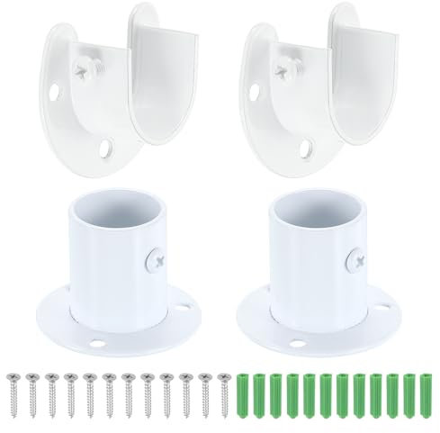 QUARKZMAN 2 Juegos De Soporte para Barra De Armario De 25mm / 1 Pulgada De Acero Inoxidable En Forma De U con Brida para Barra De Armario, Blanco