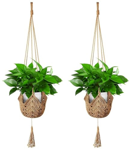 FS-PINGXIANG 2Pcs Hanging Planters Baskets, 103cm Jute Rope Macrame Plant Hanger Flower Pot Hanging Plants Holder, Wall Hanging Holder Indoor Outdoor for Balcony Garden Home Decor
