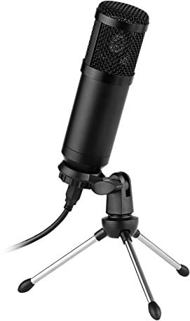 Vibrivio Kit de micrófono de micrófono de Condensador USB con Mini Stand de Escritorio Cable USB para Grabar música en Vivo Canto en línea (Cabeza Redonda)