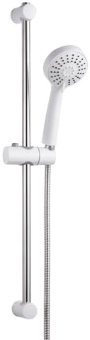 OFFO Kranfri duschpelare, 60 cm duschstång i rostfritt stål med 1,6 m slang, handduschhuvud (3 lägen, 100 mm) och stativ, duschmunstycken, vit
