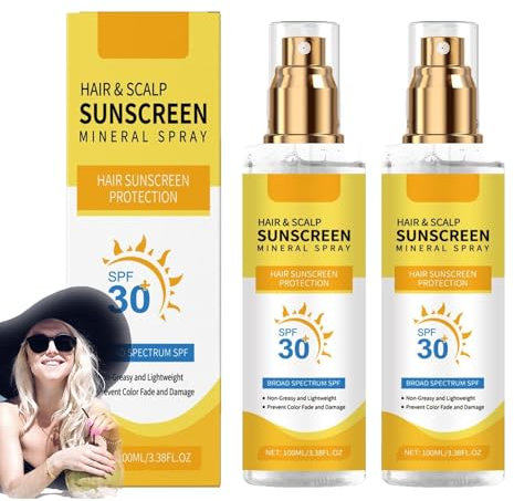 Hair & Scalp Sunscreen, Sonnenschutz Haare, SPF 30 Scalp Protector Spray, Verhindert das Verblassen/Austrocknen der Haarfarbe, geeignet zum Wandern/Strand/Laufen, Sprühconditioner mit Sonnenschutz (2)