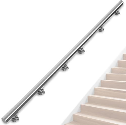 OUUTMEE Stainless Steel Handrail for Stairs – 350CM/11FT Wall-Mounted Stair Railing with Brackets, Ø 42 mm Tube Indoor/Outdoor Handrail for Loft, Porch, Garage & Deck