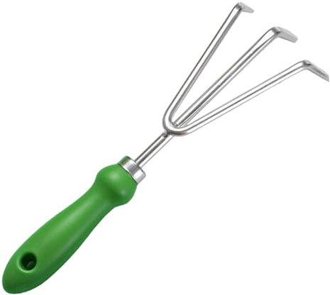 Râteau à Main, Petit râteau de Jardin en Acier Inoxydable de 10, 6 x 3, 5 Pouces avec Manche en Plastique, Outils Jardinage à Main Suspendus pour Le Jardinage, Le désherbage, la Transplantation
