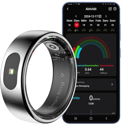 newgen medicals Fitnessring: Fitnesstracker-Ring, Touch-Bedienung, Herzfrequenz, SpO2, 5 ATM, Gr.70 (Fitness-Ring mit Pulsmesser, Fitness-Gesundheits-Smart, Apple)