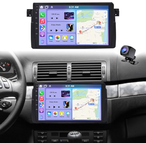 4G+64G Car Stereo for BMW 3 Series E46 1999 2000 2001 2002 2003 2004 2005 with Wireless Carplay Android Auto, 9 Touch Screen Android 2 Din Car Radio Receiver GPS Navi Bluetooth Wifi SWC Backup Camera