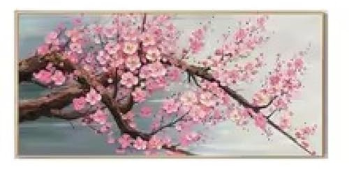 Cuadro moderno de flores de cerezo grande sobre lienzo, pintura en lienzo, arte texturizado, paleta, cuchillo, pinturas florales para sala de estar, decoración del hogar, 70 x 100 cm, sin marco