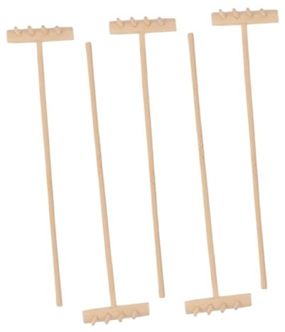 Milisten Mini Râteaux de Jardin en Bois 14 Cm Outils de Plateau de Sable 5 Pièces pour Bricolage et Jardin Miniature