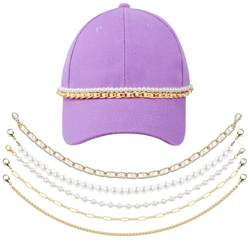Xourspaty Geschenke für Teenager Mädchen Trucker Cap mit Ketten, Hutketten DIY Baseballkappe, Geburtstag Geschenk Mädchen 6 7 8 9 10 11 12 13 14 15 Jahre Kappenkette, Lila Baseball Cap Perle Chains