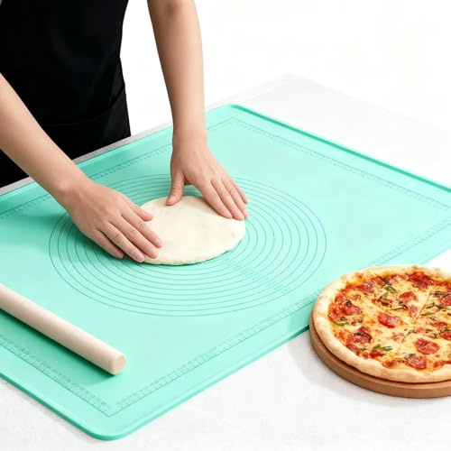 Backmatte Silikon 70×50cm, Große Antihafte Backunterlage, Backunterlage zum Teig Ausrollen, Rutschfeste Teigmatte, Silikonmatte mit Messung, Backmatten für Fondant Pizza Brot Matte BPA Frei