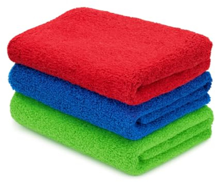 Jumbo Microfibre Washcloths Towel Pack of 03, Highly Absorbent and Super Soft, Microfibre Cleaning Cloths Lint Free Cloths for Multi-Purpose Wash Cloths for Kitchen, Car Care, Windows Size: 40x40cm
