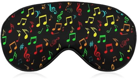 Druckfreier, atmungsaktiver Reise-Augenschutz mit bunten Musiknoten, schwarz, weich, für die Nacht, bequemer Augenschutz