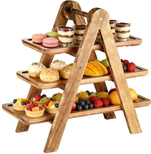 Bcuuozeeing Dessertständer mit Hölzernes 3 Etagen - 43,5x42x17,7cm Obstschale Cake Board, Kuchenplatte Donut Ständer Cupcake Ständer, Cupcake Tortenständer für Muffin Snacks Serviergestell Kuchen