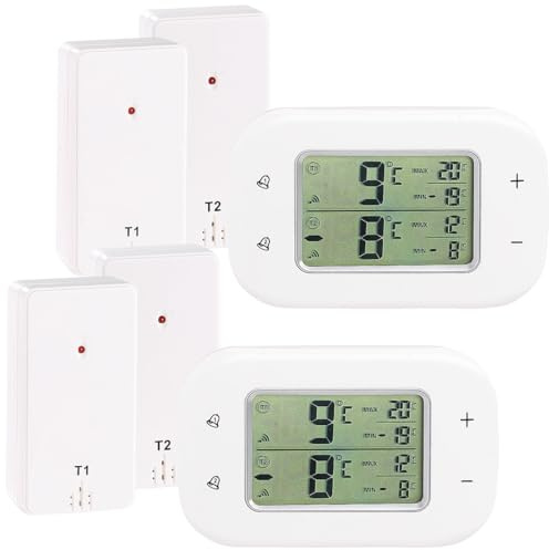 Rosenstein & Söhne Kühlbox-Thermometer: 2er-Set Digitale Kühl- & Gefrierschrank-Thermometer, 2 Funk-Sensoren (Kühlschrankthermometer mit Alarm, Funk Kühlschrankthermometer)